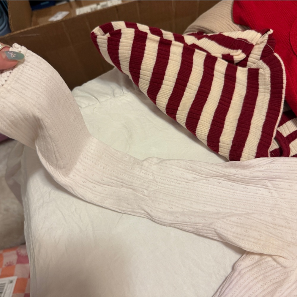 Sezane White Pointelle T-French 34/XS, 3/4 Sleeve-Light Stains, I will bleach - Picture 10 of 11